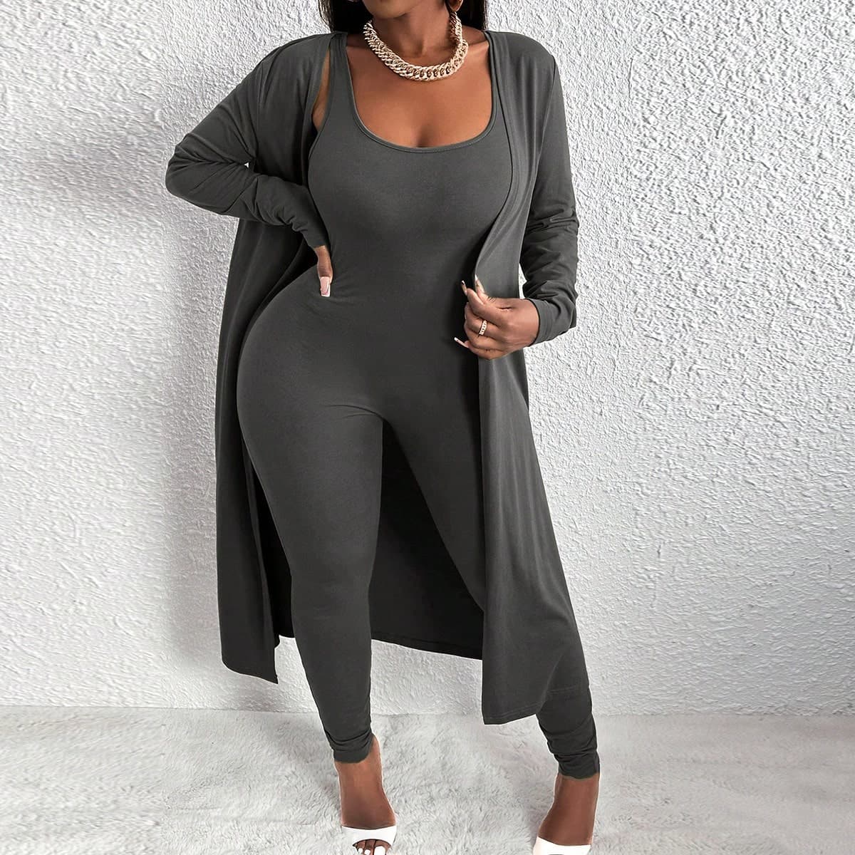 Fondamentaux Pour La Maison, DÃ©contractÃ© Et Polyvalent, Combinaison De Cardigan Et De Gilet En Une Seule PiÃ¨ce, Ensemble Pour Femmes En Deux